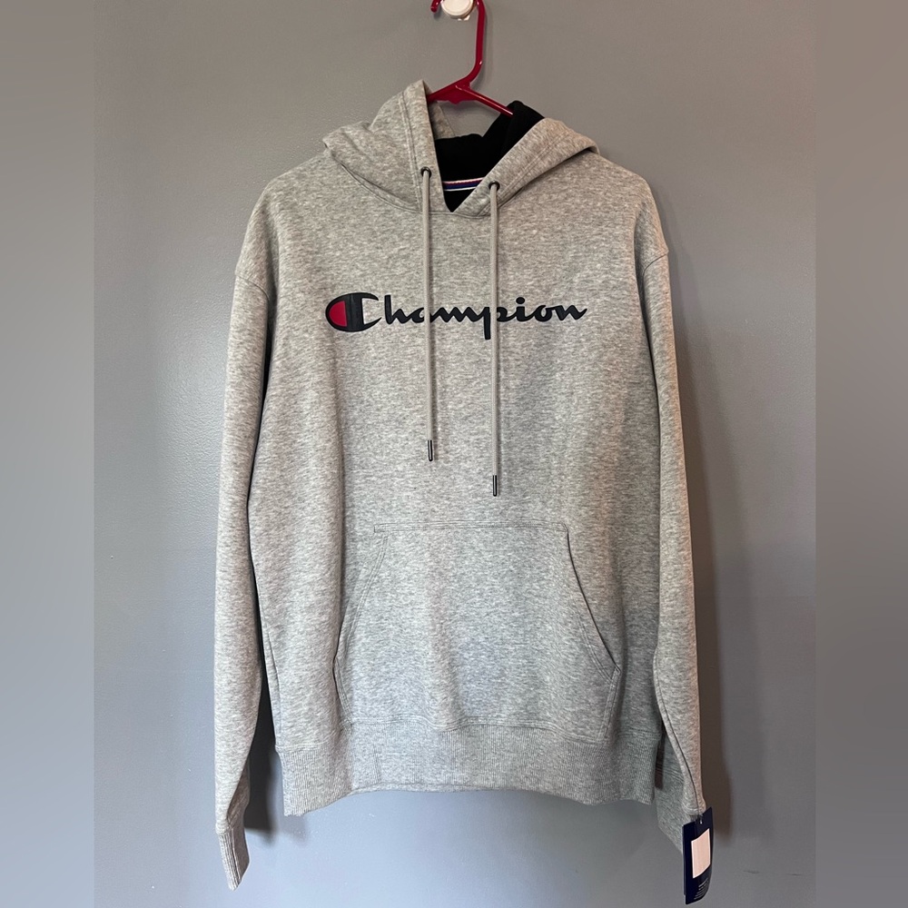 Champion Men's Powerblend Graphic Hoodie in Oxford Gray